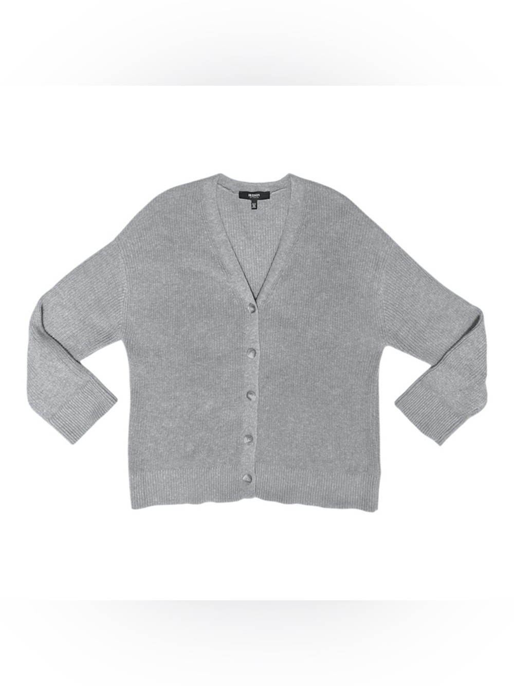 Hudson Gray Cotton V Neck Button Front  Boxy Cardi Ribbed Knit Cardigan Sz XL